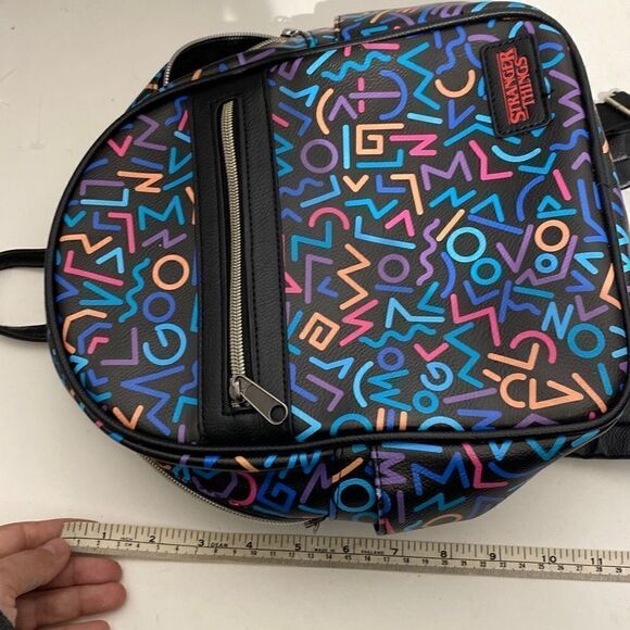 Stranger Things Women's Multicolor Geometric Lines Mini Black Backpack - Picture 12 of 13